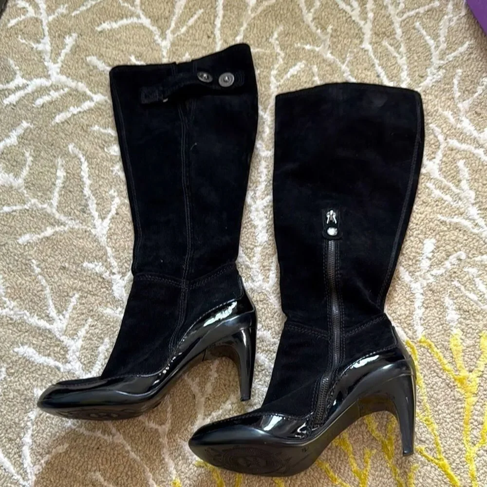 Guillaume Hinfray modern vintage stiletto suede patent leather kinky boots 38